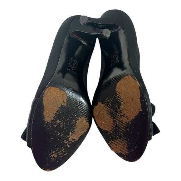 Nina Pump 3 1/2” Heel Black Satin Ruffle Peep Toe Closed Back Women’s Size 7.5M - Picture 8 of 11